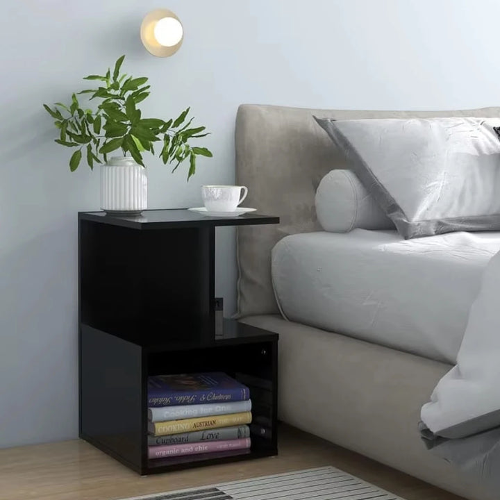 35cm Black 3-Layer Plywood Nightstand