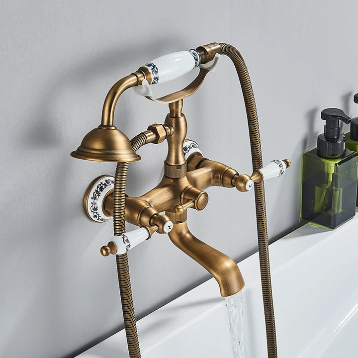 Rozin Retro Style Brass Bathtub Shower Faucet Set