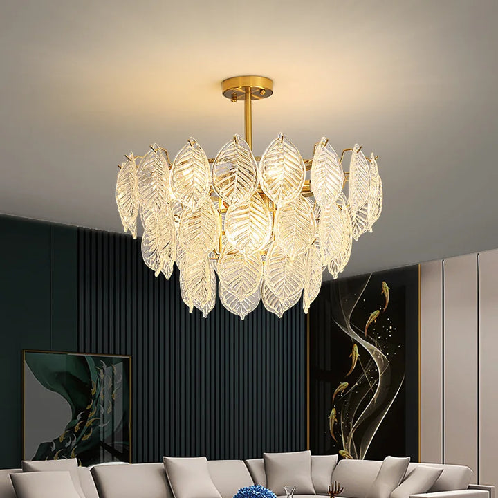 Modern Glass Ceiling Chandelier Home Decor Glass Leaf Lighting LED Dining Room Chandeliers