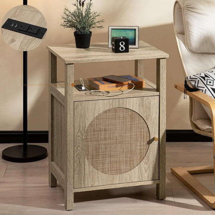 BohoRattan Charging End Table