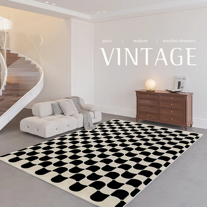 French Retro Checkerboard Plush Rug