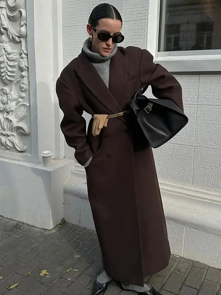 Elegant Double-Breasted Woolen Overcoat