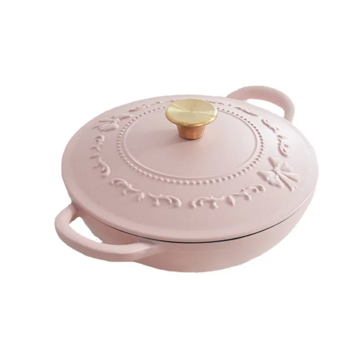 Skandishop Pink Relief Enameled Cast Iron Dutch Oven