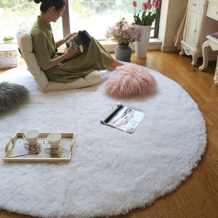 SkandiShop Plush Round Rug Fluffy White