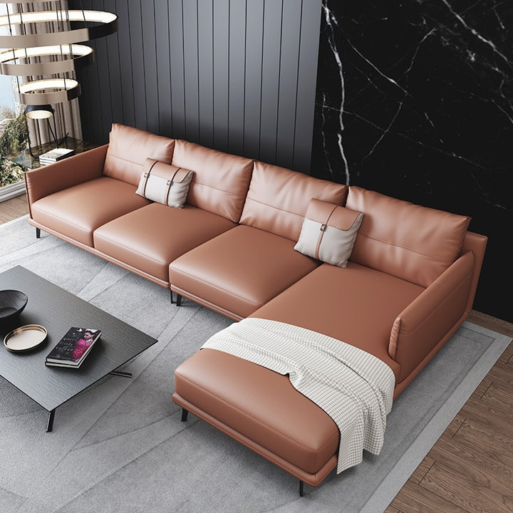 Leather sofa L shaped brown